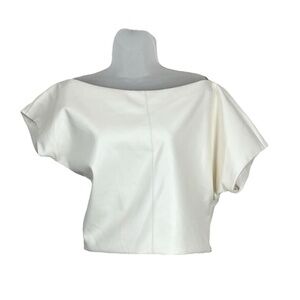 BCBGMAXAZRIA Asymmetrical Top 8 Short Sleeve Faux Leather Zip Stretch New $228